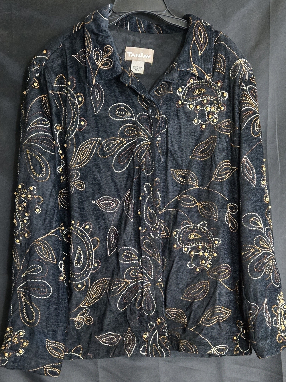 TanJay Women's Black Embellished Button-Up Top #575